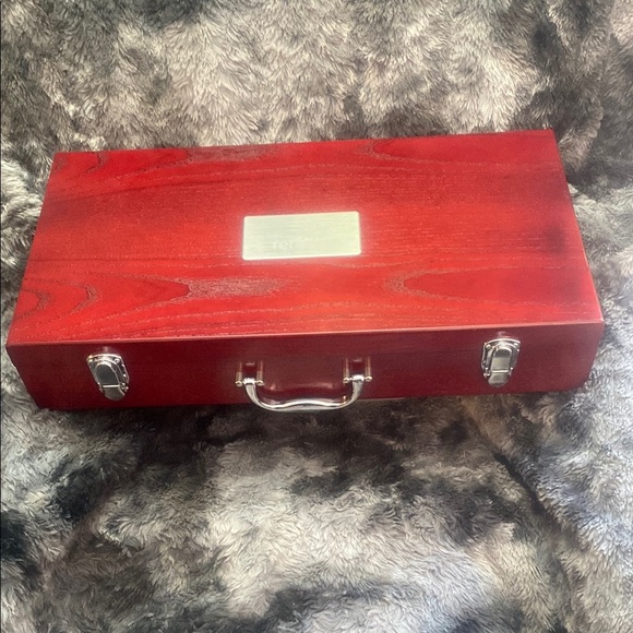Elegant Red Wooden Case with Stainless Steel Barbecue  Tools - Picture 2 of 16